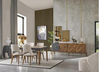 Suite Dining set Dining room Dining table Luxury Chairs Dining area 6pcs Brown